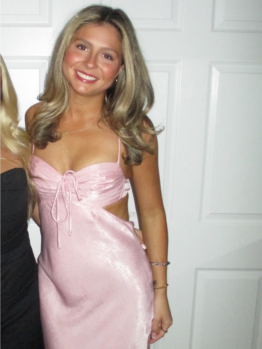Hello Molly Pink Satin Lace-Up Maxi Dress